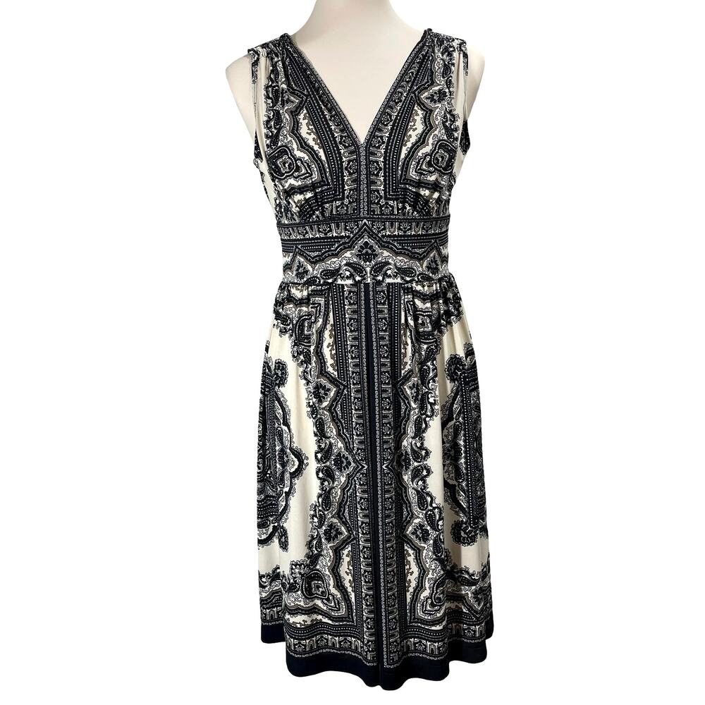 Dressbarn Y2K A-line Dress Stretch Sleeveless Paisley Print Knee-Length Size 4
